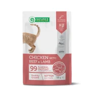 Вологий корм Nature's Protection Healthy Growth Kitten, з куркою, яловичиною та ягням для кошенят для підтримки здорового росту,100 г