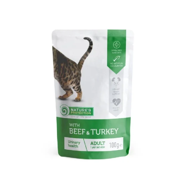 Вологий корм для котів Nature's Protection Urinary з яловичиною та індичкою, 100 г