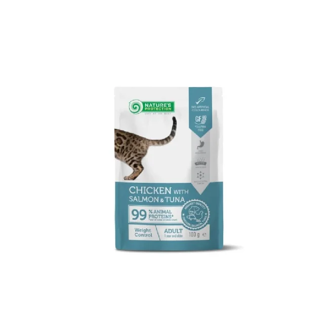 Вологий корм Nature`s Protection Weight Control, для дорослих котів, контроль веса, курка, тунець та лосось, 100 г