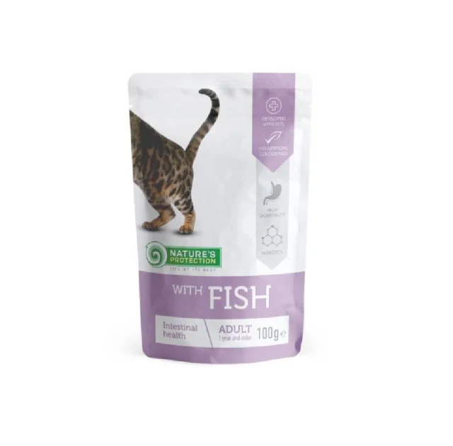 Вологий корм Nature's Protection Intestinal health with Fish, для дорослих котів з чутливим травленням, з рибою, 100 г