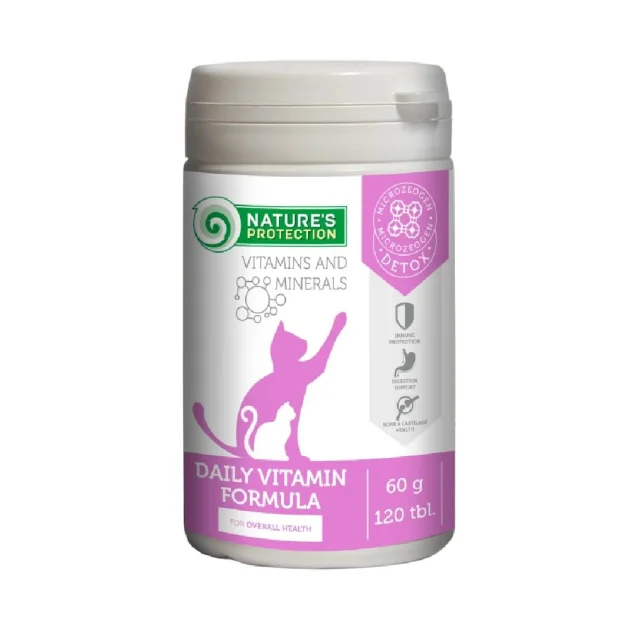 Добавка Nature's Protection Daily Vitamins formula для дорослих котів, для підтримки імунітету та травної системи, 120 таб.
