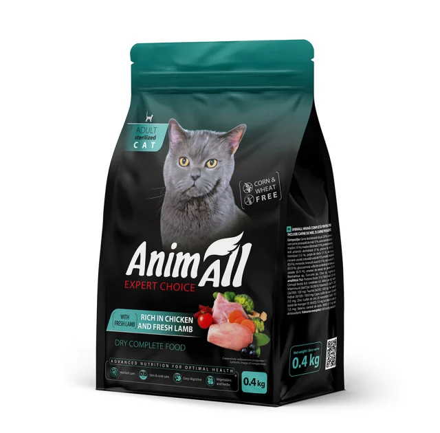 Сухий корм AnimAll для стерилізованих котів, з куркою та свіжою ягнятиною, 400 г