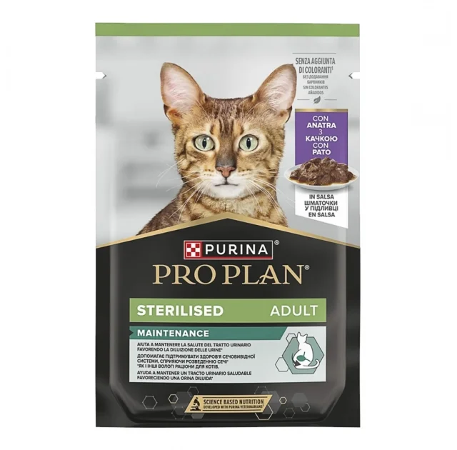 Вологий корм Purina Pro Plan Sterilised для дорослих стерилізованих котів, з качкою, шматочки у підливці, 85 г