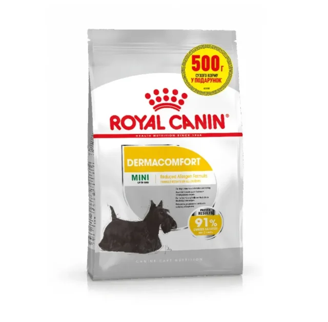Сухий корм Royal Canin Mini Dermacomfort для собак дрібних порід з чутливою шкірою, 2.5 кг + 500 г