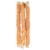 Лакомство Flamingo СНЕК R'HIDE, жевательные стики из говяжьей кожи, обернутые мясом курицы, для собак, 240 г (3 шт, 25 см)