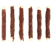 Лакомство Flamingo СНЕК R'HIDE, жевательные стики из говяжьей кожи, обернутые мясом кролика, для собак, 180 г (6 шт, 15 см)