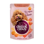 Влажный корм Delickcious для собак, полоски с лососем и морковью в крем-супе, 85 г