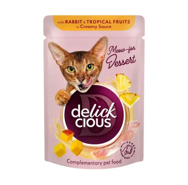 Влажный корм Delickcious Rabbit with Tropical Fruits in Creamy Sauce кролик и тропические фрукты в сливочном соусе, для кошек, пауч, 80 г