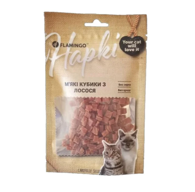 Ласощі Flamingo для котів, м'які кубики з лосося, 50 г