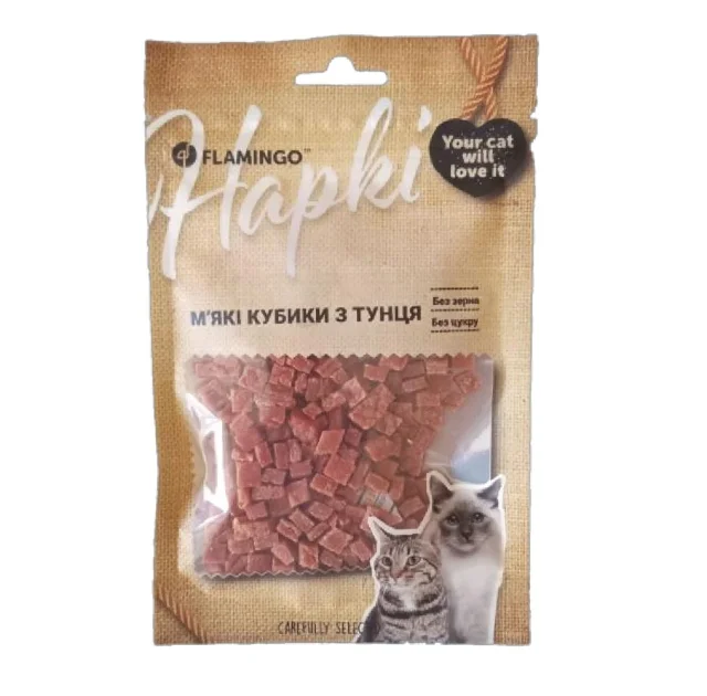 Ласощі Flamingo для котів, м'які кубики з тунця, 50 г