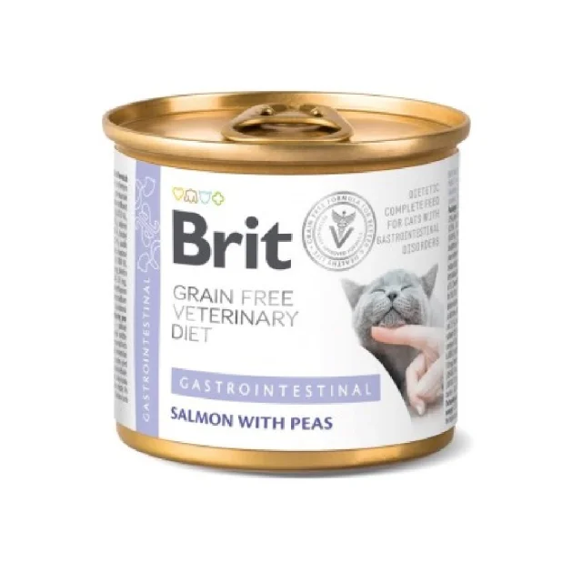 Консерви Brit GF VetDiet Gastrointestinal для котів, з лососем та горохом, 200 г
