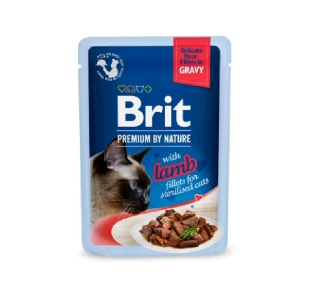 Вологий корм Brit Premium Delicate Fillets in Gravy Lamb Sterilised для стерилізованих котів, філе в соусі, ягня, 85 г