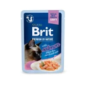 Вологий корм Brit Premium Delicate Fillets in Gravy Salmon Sterilised для стерилізованих котів, філе в соусі, лосось, 85 г