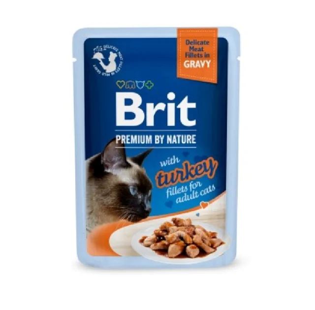 Влажный корм Brit Premium Delicate Fillets in Gravy Turkey для взрослых кошек, филе в соусе, индейка, 85 г