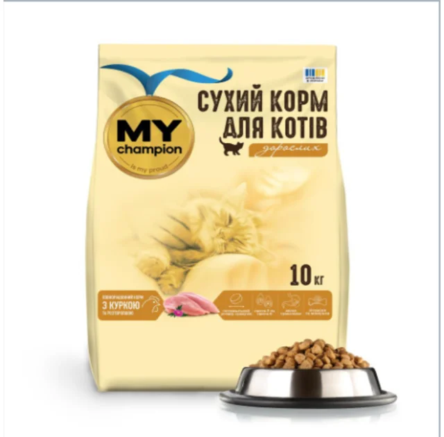 Сухий корм My Champion з куркою та розторопшею для котів, повнораціонний, 10 кг