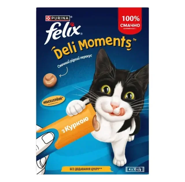 Лакомство FELIX DeliMoments для кошек, жидкие, з курицей, 4×10 г