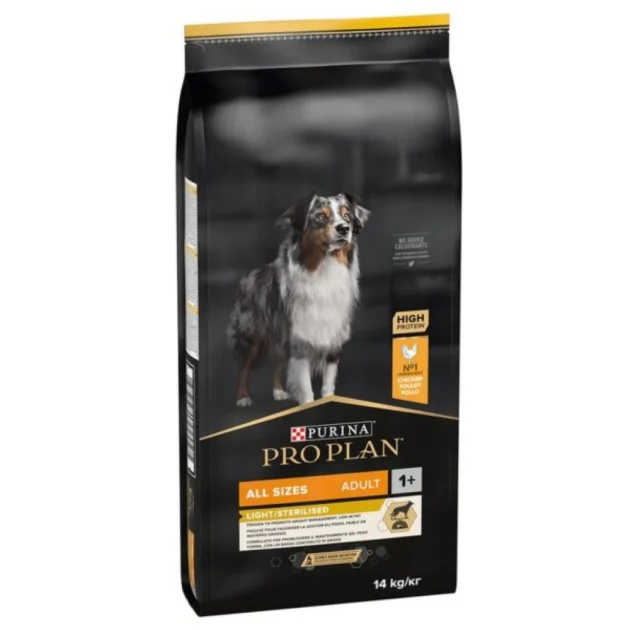 Сухой корм ProPlan Light/Sterilised для собак всех розмеров, с лишним весом и/или стерилизованных, 14 кг
