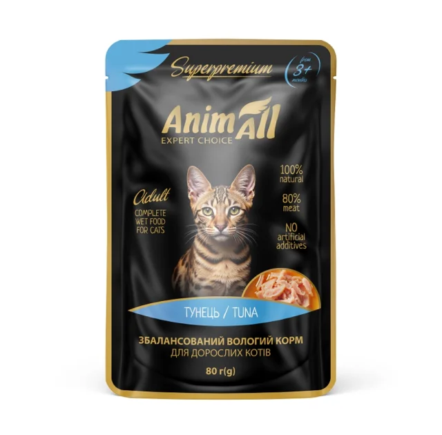 Вологий корм AnimAll для котів, тунець, 80 г