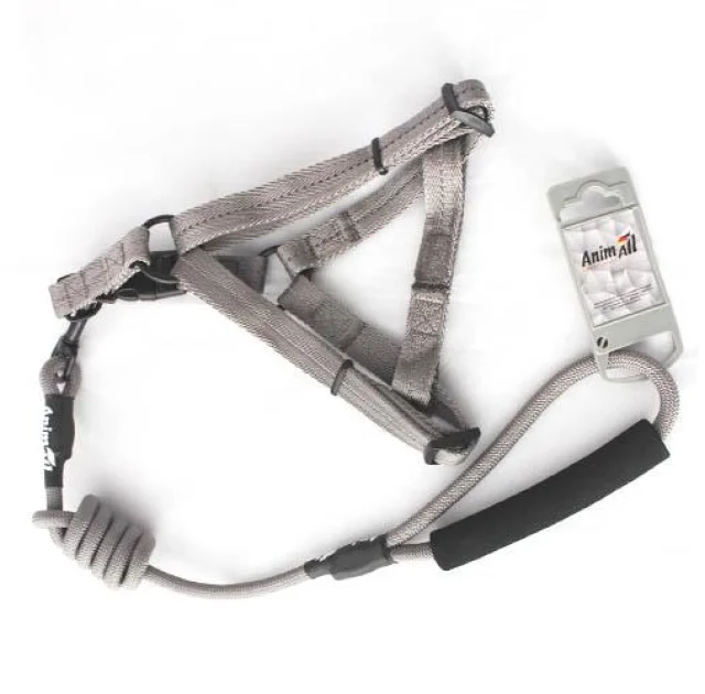 Комплект шлея с поводком AnimAll для животных, M, 1×120 см/44-54 см, серый