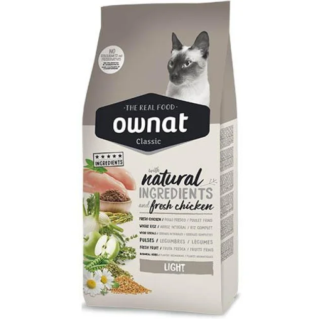Сухий корм Ownat Classic Light для дорослих котів, схильних до набору ваги, 4 кг