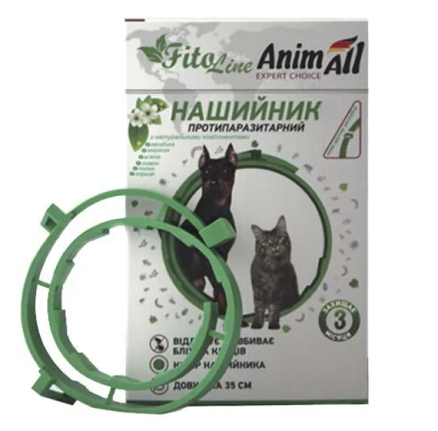 Ошейник противопаразитарный AnimAll FitoLine Nature для кошек и собак, зеленый, 35 см