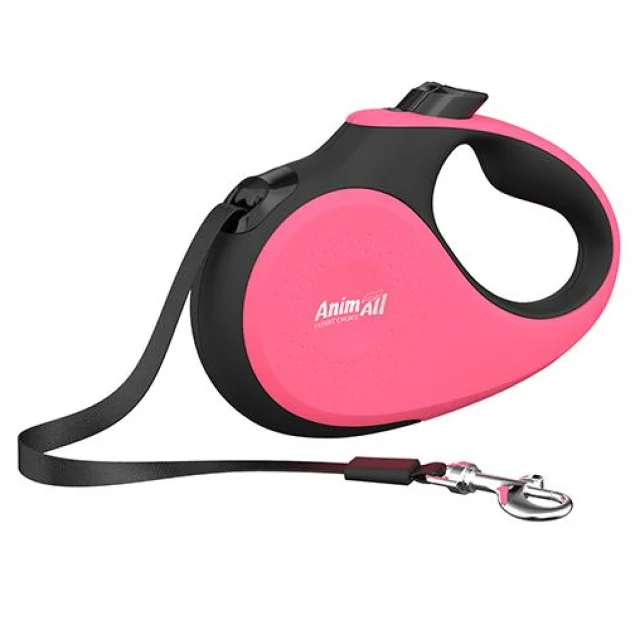 Рулетка-поводок AnimAll Deluxe М для собак до 25 кг/5 метров, коралловый-черный