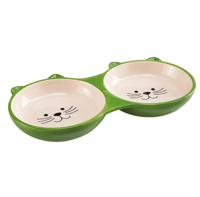 Ferplast Izar двойная керамическая миска для кошек с рисунком, 21,5x12x2,5 см