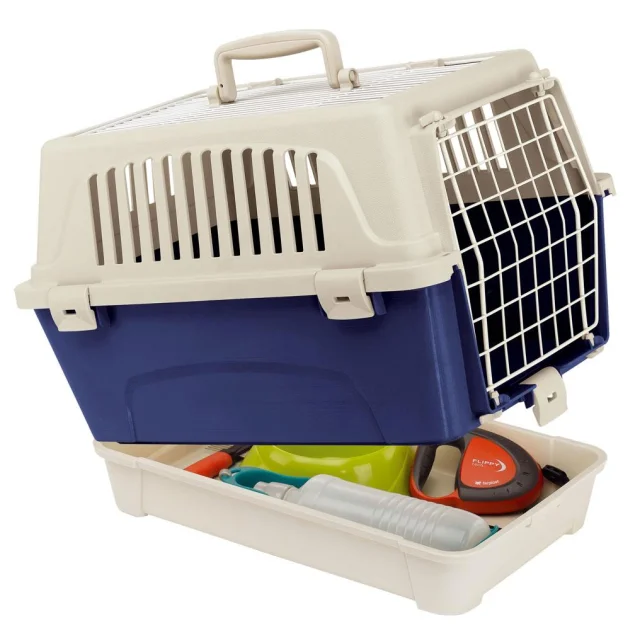 Переноска Ferplast Carrier Atlas 10 Open Organizer для кошек, собак и грызунов, бело-синяя, 48×33×34 см