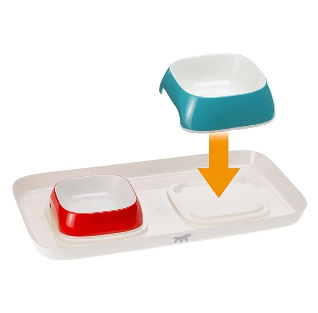 Ferplast Glam Tray Extra Small Dove Grey пастиковый поднос с мисками Glam 400 мл, серый, 40x23x4,5 см