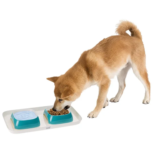 Ferplast Glam Tray Small Light Blue пастиковый поднос с мисками для кошек и собак, голубой, 40x23x5,5 см