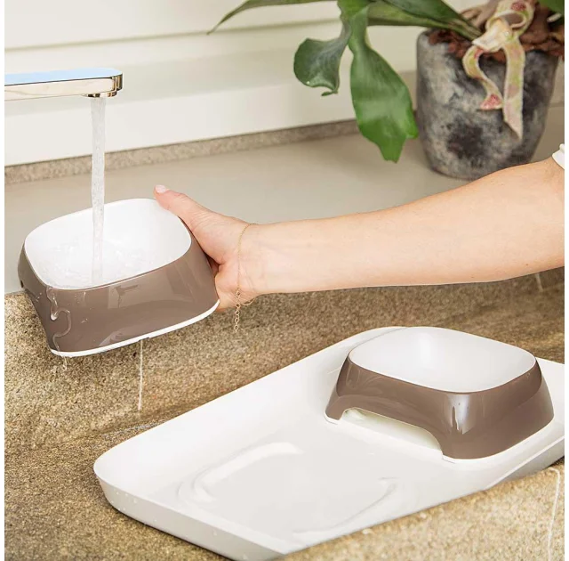 Ferplast Glam Tray Small Dove Grey пастиковый поднос с мисками для кошек и собак, серый, 40x23x5,5 см