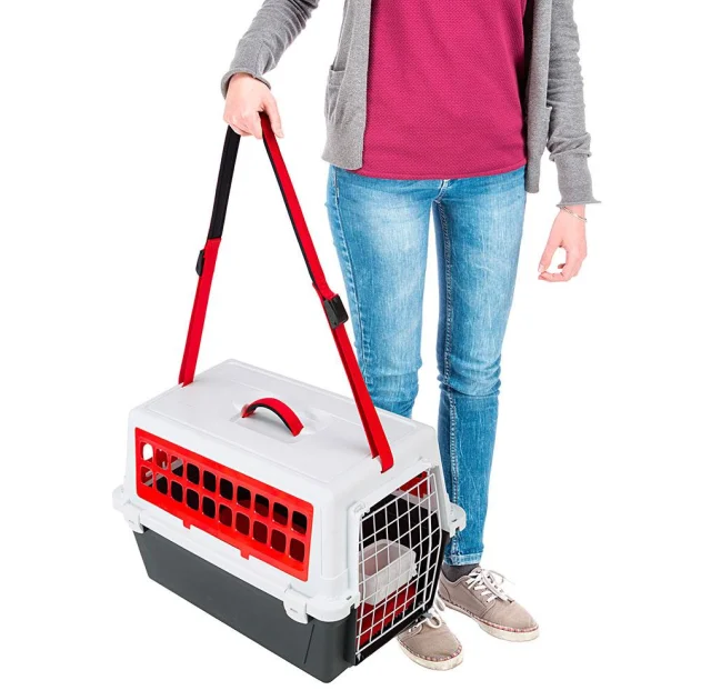 Переноска с ремнём Ferplast Carrier Atlas 10 Trendy Plus для кошек и собак, красно-белая, 48.5×32.5×29 см