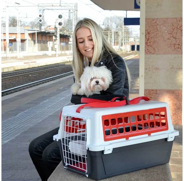 Переноска с ремнем Ferplast Carrier Atlas 20 Trendy Plus для кошек и собак, красно-белая, 58.5×37×32 см