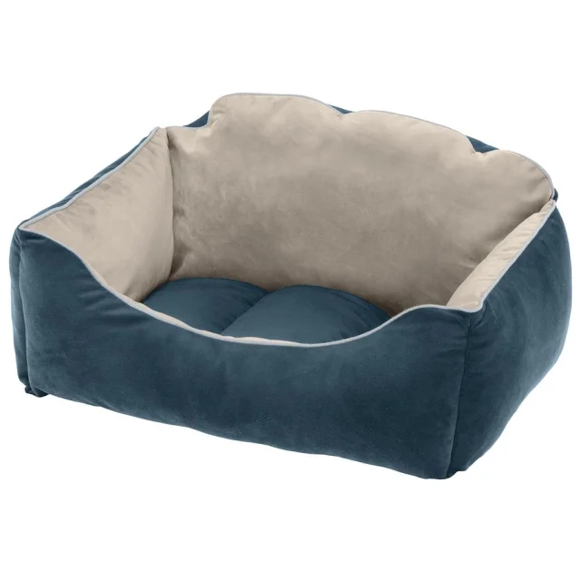Бархатная кровать Ferplast Milord 55 Bedding Blue-Beige для собак и кошек, 55×45×26 см