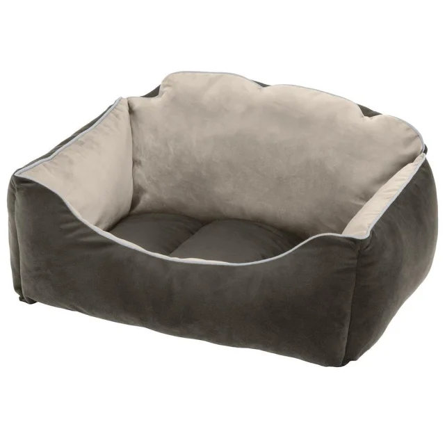 Оксамитове ліжко Ferplast Milord 55 Bedding Grey-Beige для собак і котів, 55×45×26 см
