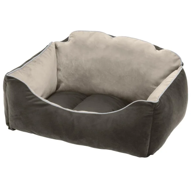 Оксамитове ліжко Ferplast Milord 65 Bedding Grey-Beige для собак і котів, 65×45×28 см
