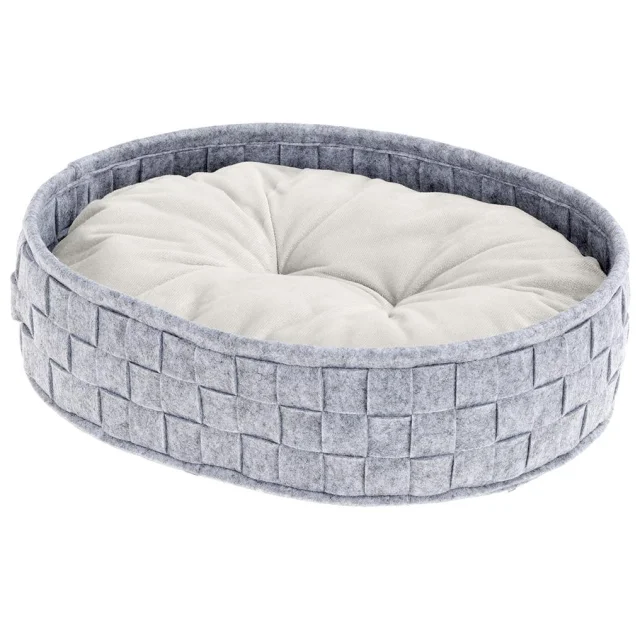 Валяная ліжко Ferplast Cocoon 45 Light Grey Cushion для котів і собак з двосторонньою подушкою, 45×35×12 см