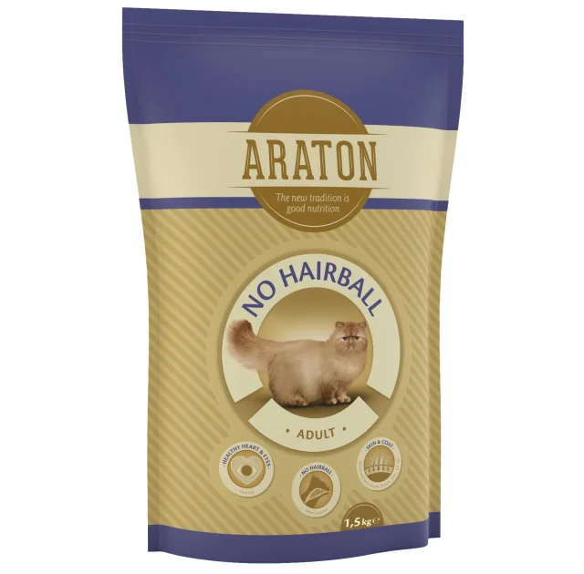 Сухой корм Araton Adult No Hairball для кошек для устранения боли в кишечнике весом от 1 до 8 кг, 1.5 кг