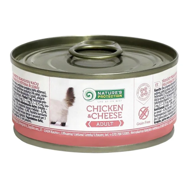 Консерва Natures Protection Adult Chicken & Cheese для дорослих котів, 100 г