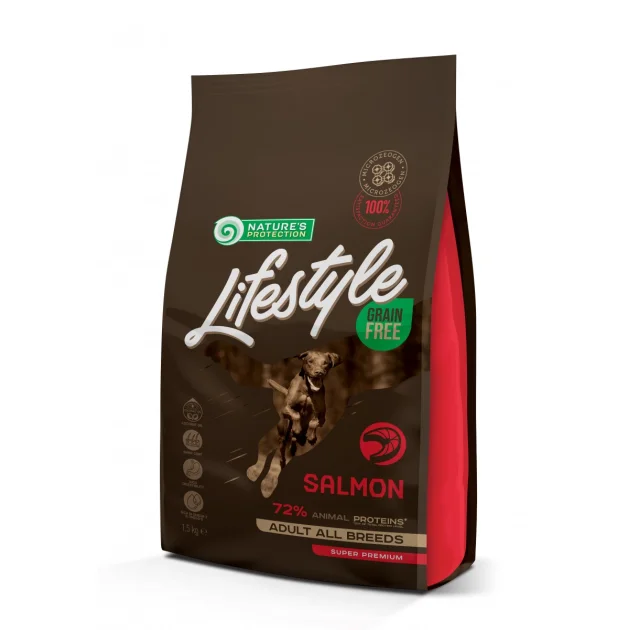 Сухий корм Natures Protection Lifestyle Grain Free Salmon Adult All Breeds для собак всіх порід, 1,5 кг