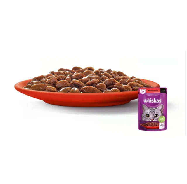Вологий корм Whiskas для котів, з яловичиною в соусі, 85 г